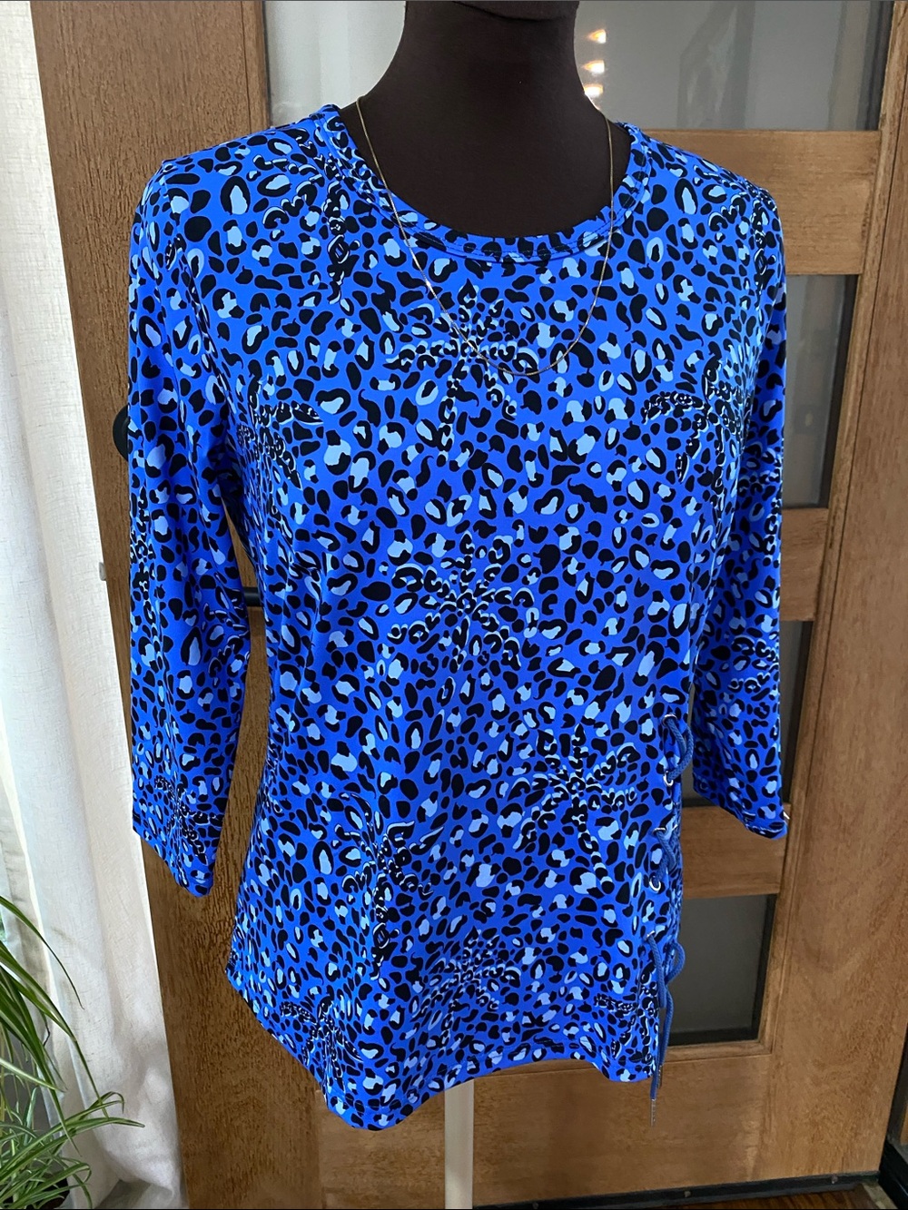 Lulu B shirt top blouse tunic stretch, comfortable tie palm tree tropical small
